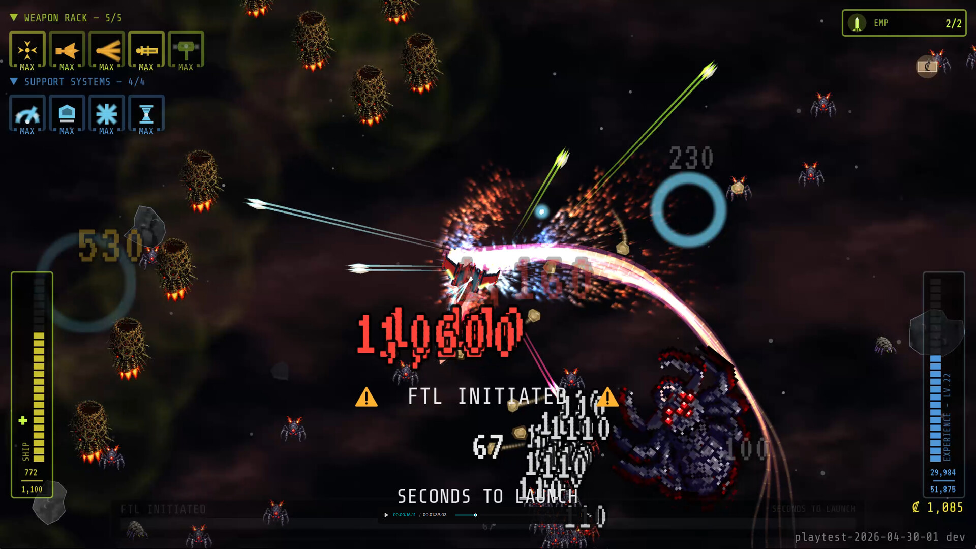 FOXFIRE gameplay &mdash; FTL initiated, swarms of insectoids closing in